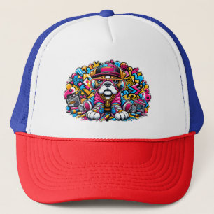 Casquette Bulldog HipHop avec fond de style de rue graffiti