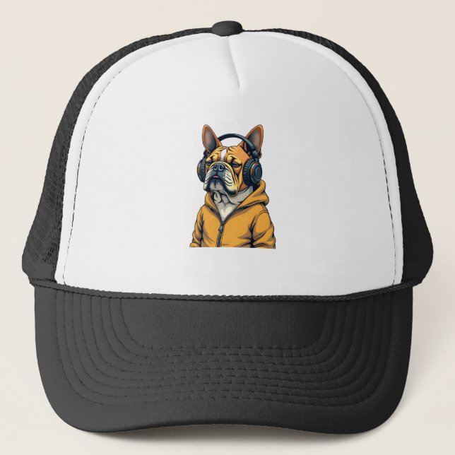 Casquette Bulldog Vintage avec Casque Audio et Capuche Musiq (Devant)