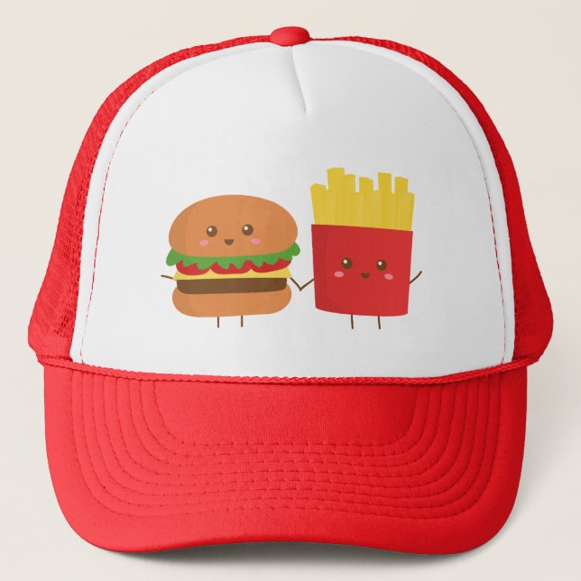 Casquette Burger et frites mignons, amis pour toujours (Devant)