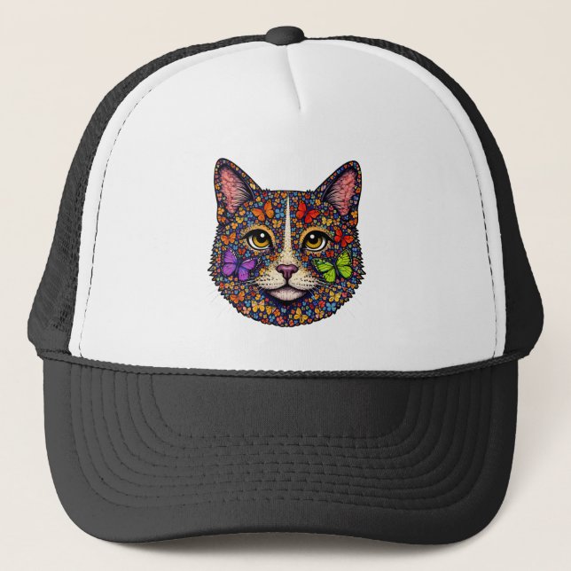 Casquette Butterfly Bloom Colorful Cat Portrait | Cats Mom (Devant)