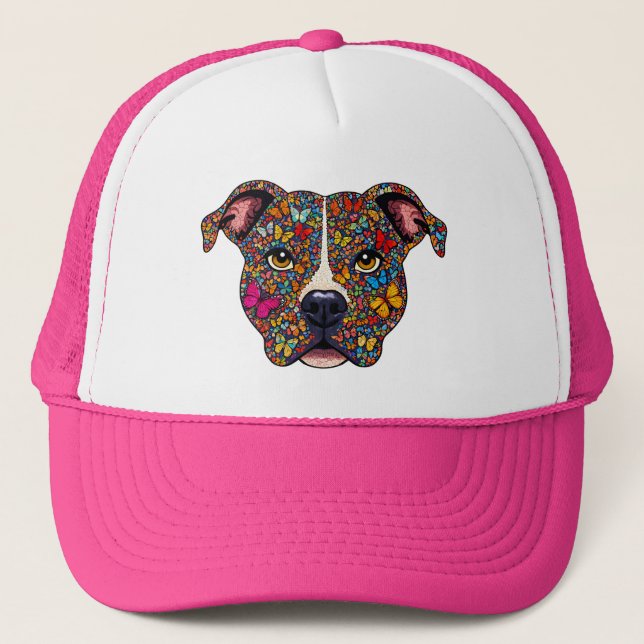 Casquette Butterfly Kaleidoscope Pitbull Portrait -Bully Mom (Devant)