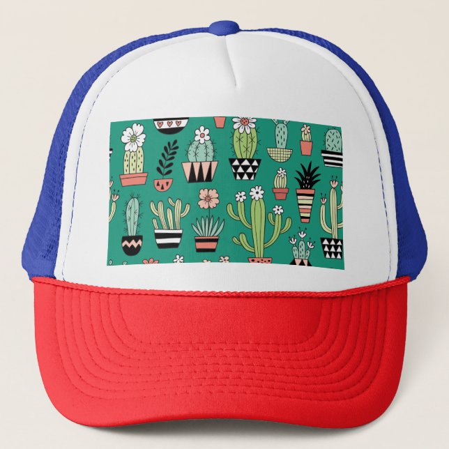 Casquette Cactus Fleuris Fond Vert Vintage (Devant)