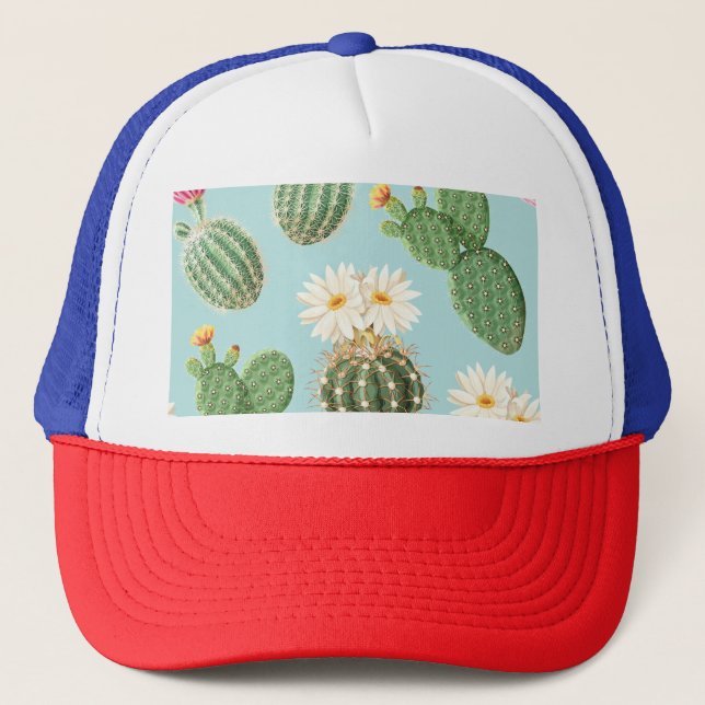 Casquette Cactus, fleurs roses : décor clair (Devant)