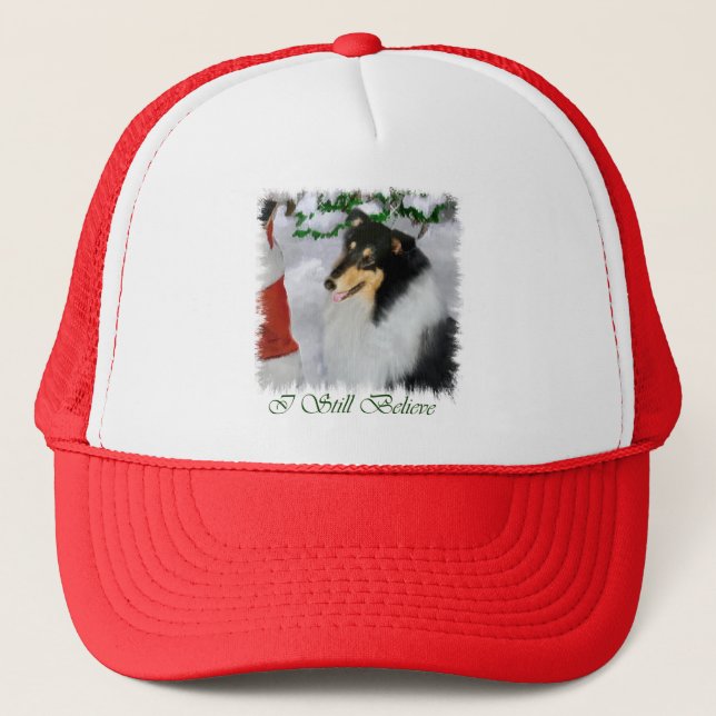 Casquette Cadeaux de Noël Collie Rosée Tri-Color (Devant)