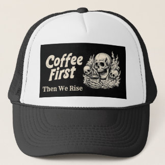 Casquette "Café d'abord, puis nous nous levons" avec motif d