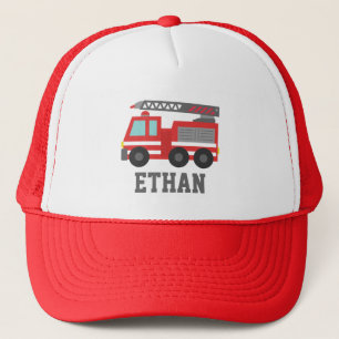 Casquette Camion de pompiers rouge mignon pour garçons, nom