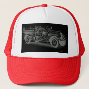 Casquette camion de pompiers vintage dessiné à la main inver