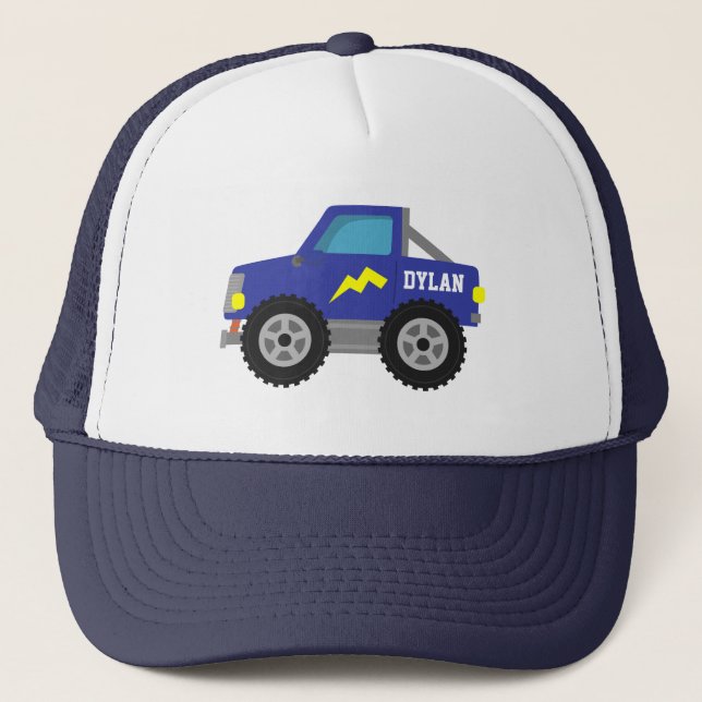 Casquette Camion Monstre Bleu de Course, pour Garçons (Devant)