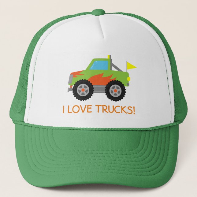 Casquette Camion Monstre Vert de Course Mignon pour Garçons (Devant)