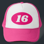 Casquette Camionneur rose Neon chapeau douce 16e fête d'anni<br><div class="desc">Cool neon rose camionneur chapeau fille 16ème anniversaire douce fête! Ajoutez votre propre numéro d'âge personnalisé. à savoir 17ème 18ème 19ème 20ème 15ème 14ème 13ème 12ème 11ème etc. Casquette de baseball rétro avec logo ovale avec numéro d'année ou d'âge. Accessoire amusant pour adolescent à seize ans. Des coiffures amusantes pour...</div>