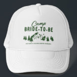 Casquette Camp Bachelorette Mariée<br><div class="desc">Joli casquette bachelorette camping pour la future mariée avec un dessin d'un camping avec montagnes,  arbres,  lune,  et un modèle texte facile à personnaliser.</div>