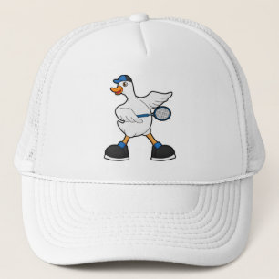 Casquette Canard au Tennis avec raquette de tennis & Casquet