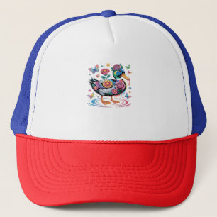 Casquette Canard Imaginaire coloré avec fleurs et papillons