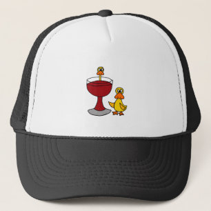 Casquette Canards drôles avec le verre de vin rouge