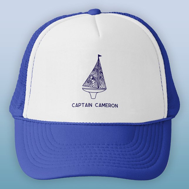 Casquette Capitaine de bateau à voile Personnalisé (Sailing boat or yacht captain personalized custom text trucker hat)