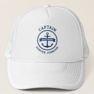 Casquette Captain anchor rope border boat name on banner
