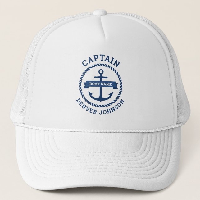 Casquette Captain anchor rope border boat name on banner (Devant)