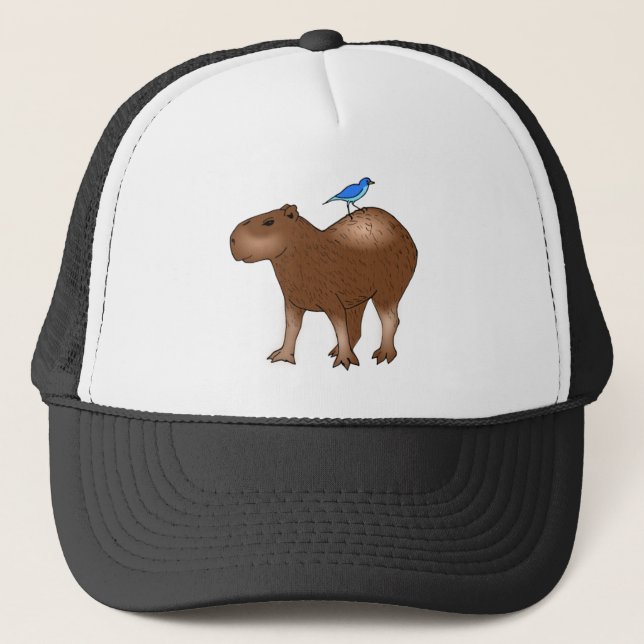 Casquette Capybara de bande dessinée avec l'oiseau bleu sur (Devant)