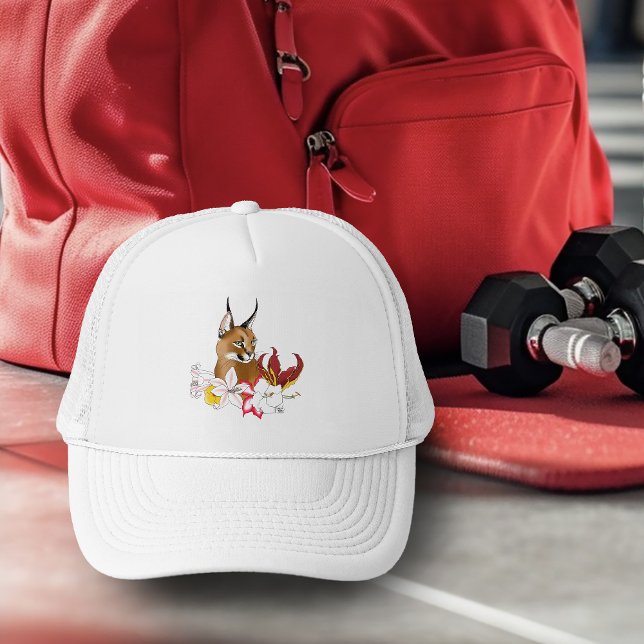 Casquette Caracal Élégant Chat Sauvage Lis Floral Vert (Créateur téléchargé)