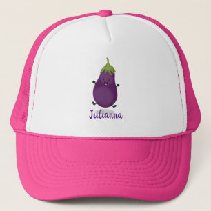 Casquette Caricature d'aubergine d'aubergine joliment heureu