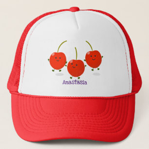 Casquette Caricature de cerises rouges à sauter mûr