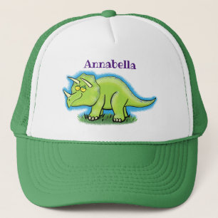 Casquette Caricature de dinosaure de triceratops vert mignon