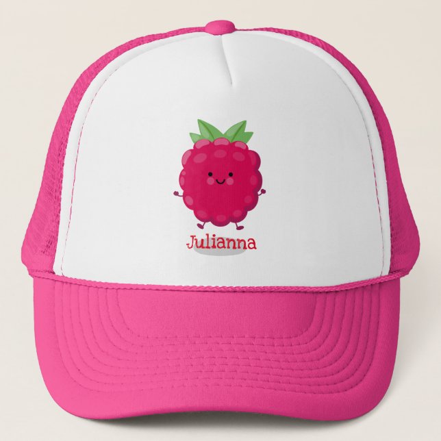 Casquette Caricature de framboise très heureuse (Devant)