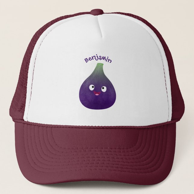 Casquette Caricature de fruits mauve joyeux aux figues (Devant)