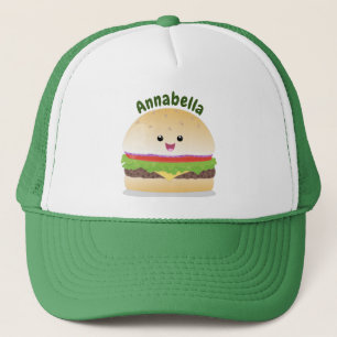 Casquette Caricature de hamburger kawaii joyeux
