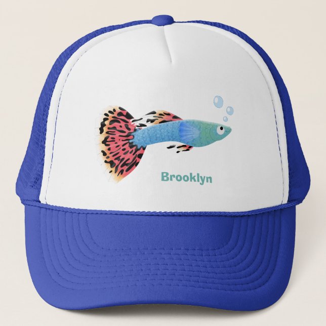 Casquette Caricature de poisson tropical guppy très chic (Devant)