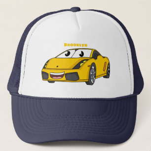 Casquette Caricature de voiture sport jaune joyeux