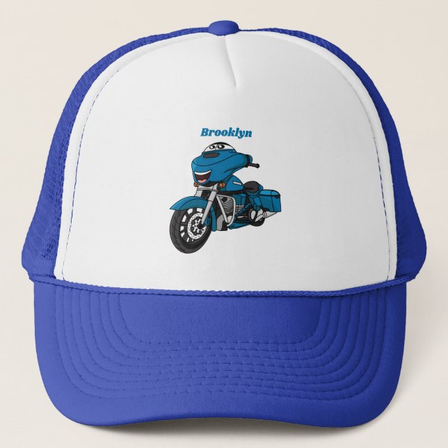 Casquette Caricature joyeux bleu moto (Devant)