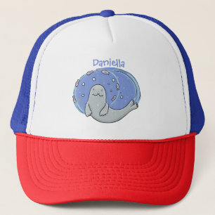 Casquette Caricature joyeux de phoque et de poisson bleu