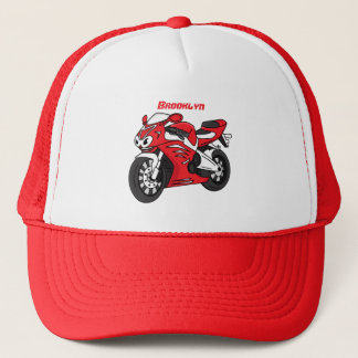 Casquette Caricature moto de sport rouge mou