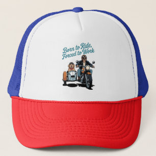 Casquette Caricature motocyclette "Né à bord, forcé au trava