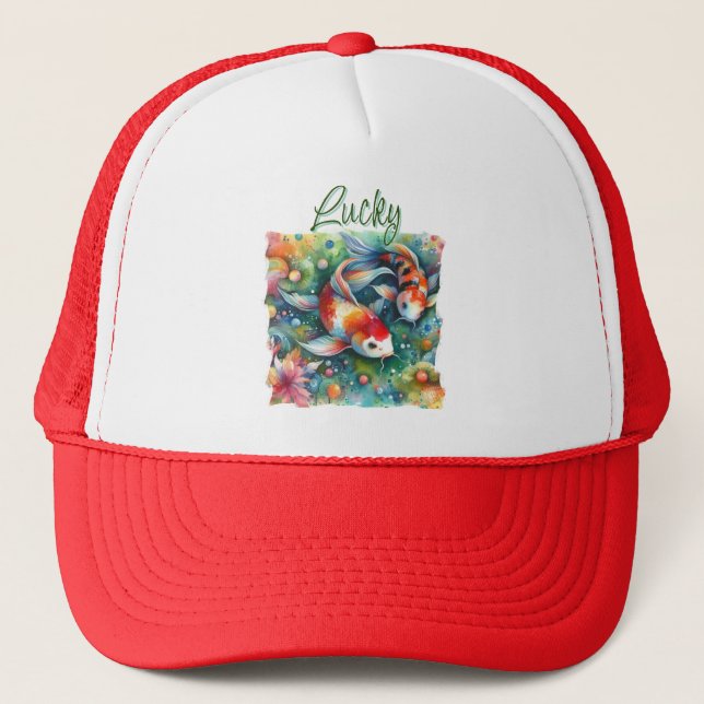 Casquette Carpe de koï chanceuse aquarelle personnalisée (Devant)