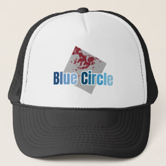 Casquette Carré gris avec tache rouge et texte de cercle ble