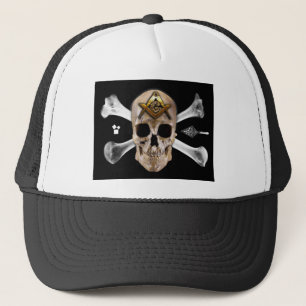 Casquette Carré maçonnique de crâne et de boussole d'os