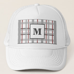 Casquette Carreaux à la mode Rouge Gris Argent Monogramme pe