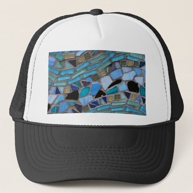 Casquette Carrelage mosaïque bleu et vert (Devant)
