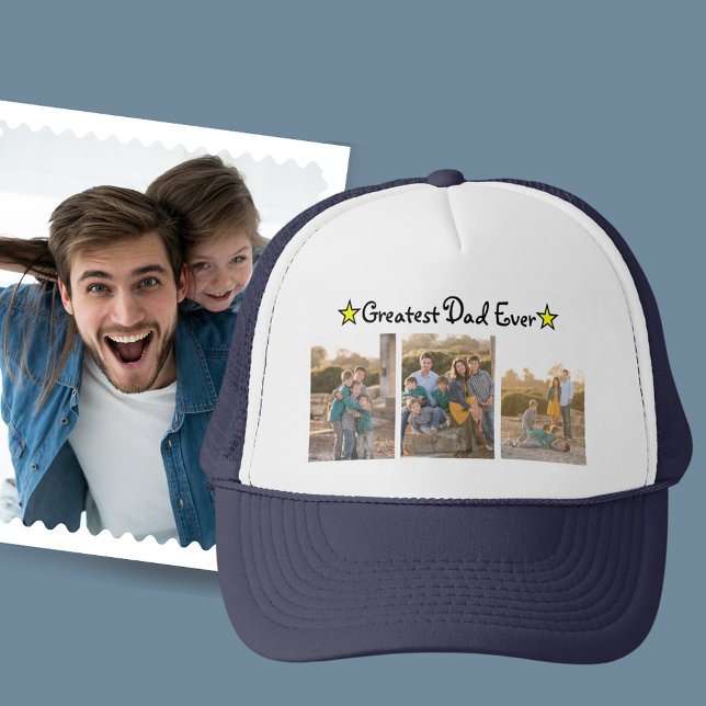 Casquette Carte de Fête des pères personnalisée 3 photo plus (Custom 3 Photo Greatest Dad Ever Father's Day Trucker Hat)