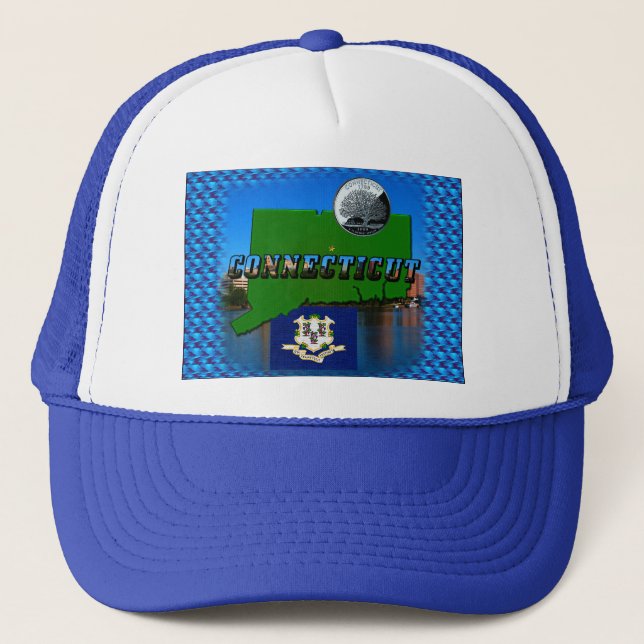 Casquette Carte du Connecticut, Texte, Trimestre des couleur (Devant)