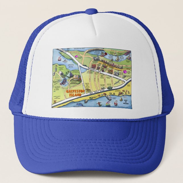Casquette Carte du dessin animé Galveston Texas (Devant)