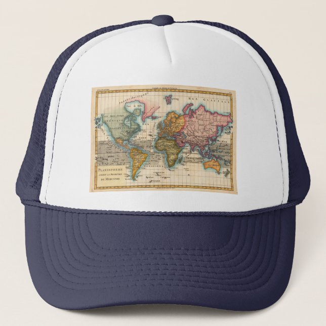 Casquette Carte du Monde 1780 Bonne Antique Planisphère  (Devant)