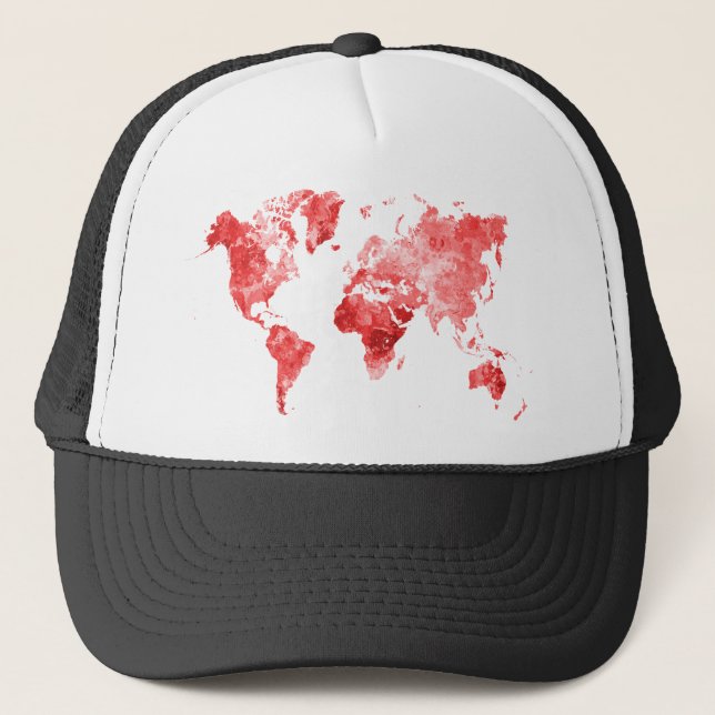 Casquette Carte du monde en aquarelle Rouge (Devant)
