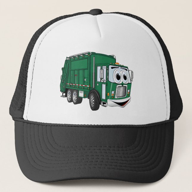Casquette Cartoon vert souriant pour camion à ordures (Devant)