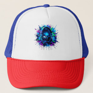 Casquette Casque vibrant sur éclaboussure de douleur colorée