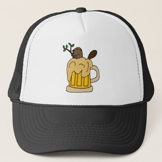 Casquette Castor drôle dans la tasse de bière (Devant)