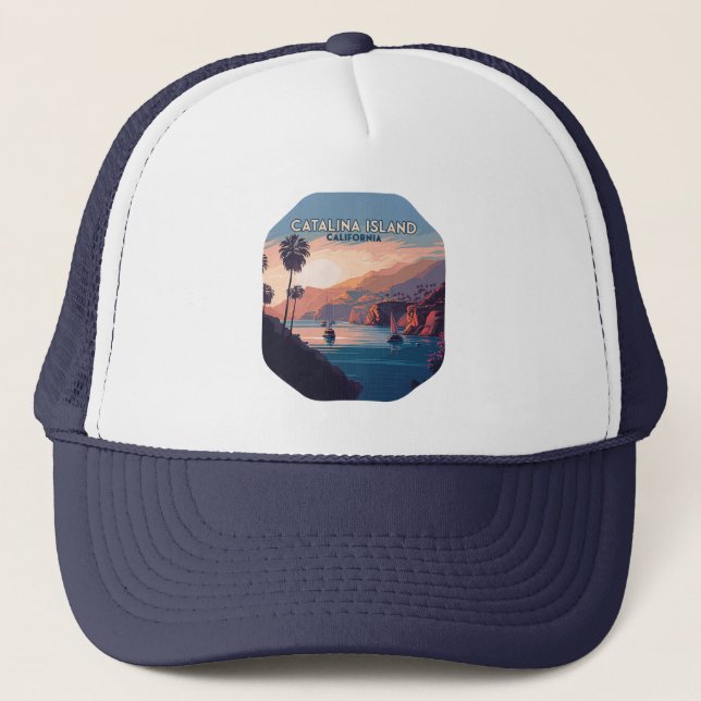 Casquette Catalina Island California Boats Sunset Retro (Devant)