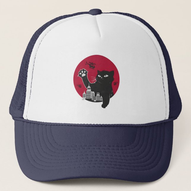 Casquette Catzilla - Parodie de chat noir géant avec la vill (Devant)